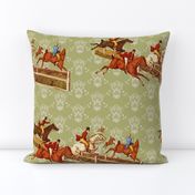 Foxhunters on celadon damask