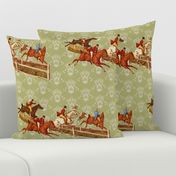 Foxhunters on celadon damask