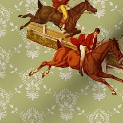 Foxhunters on celadon damask