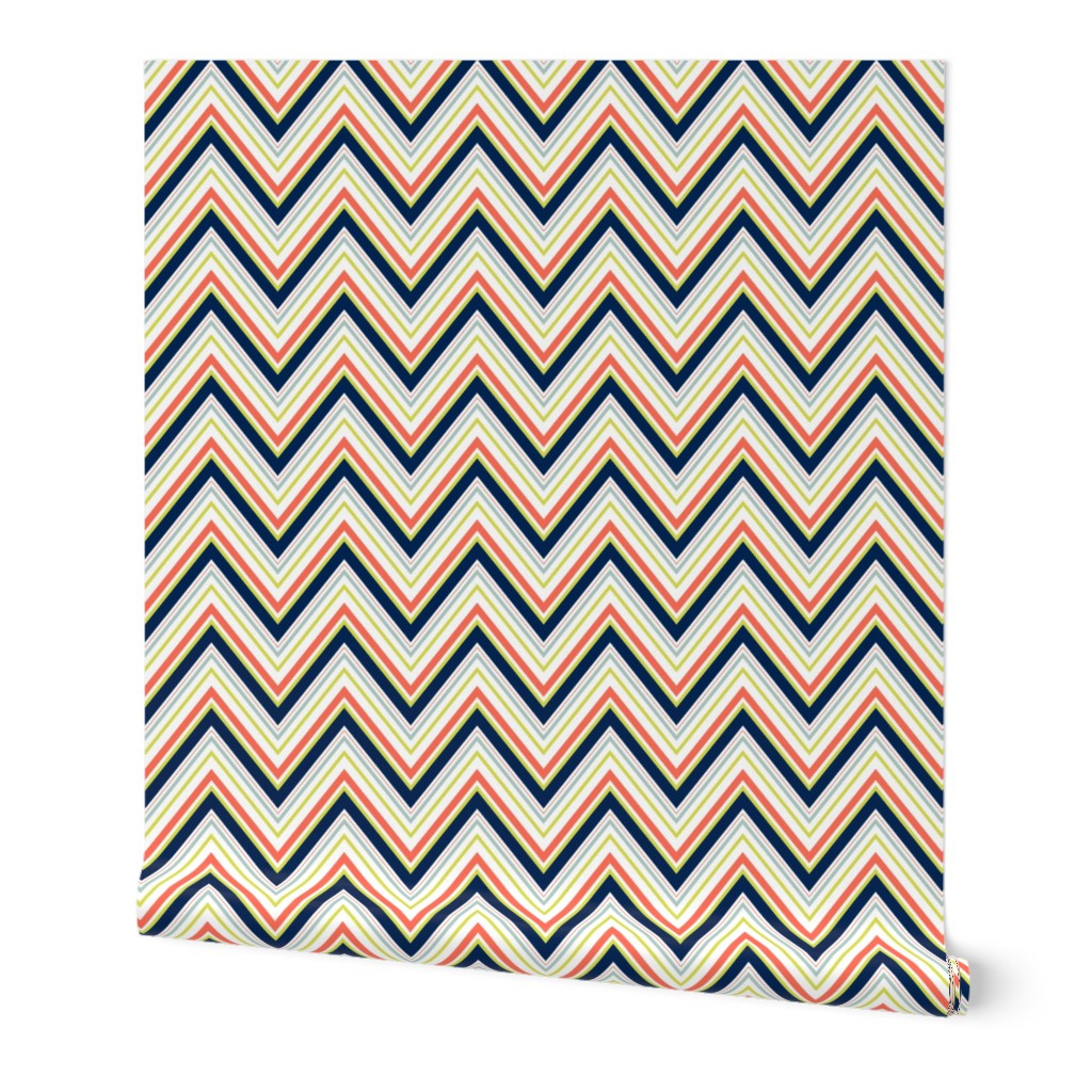 Coral Navy Neon Chevron