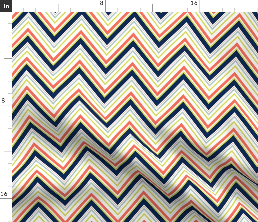 Coral Navy Neon Chevron