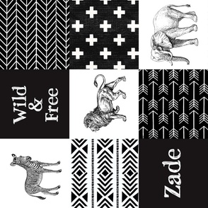 ZADE Safari Patchwork | Elephants, giraffes, Plaid | Tan, Black, Gray | 4x3 6”SQ ROTATED