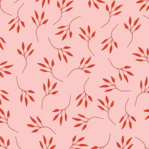 red branches on strawberry pink background.
