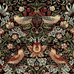 STRAWBERRY THIEF IN GOLD ON BLACK - WILLIAM MORRIS
