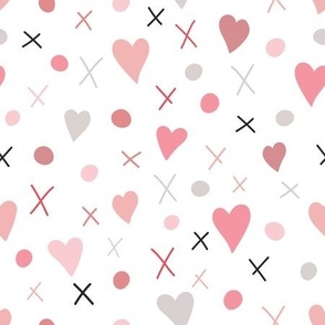 Cute pink and grey dots and hearts pattern