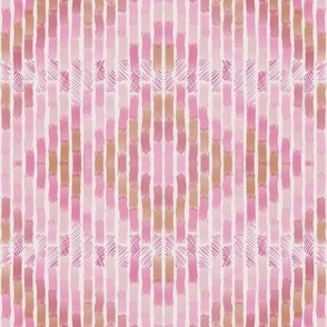 326 $ - Medium scale organic lines converge to form this diamond pattern in warm tones of pinks and mustards - small scale for apparel and home décor.
