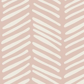 Herringbone Handdrawn - Lrg Scale- Alabaster on Pink Shadow