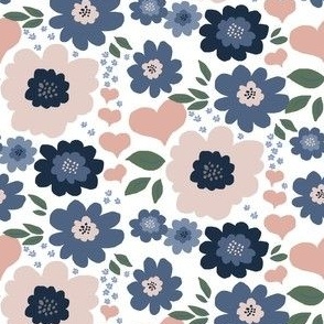 Nordic love pink and blue flower and heart shapes