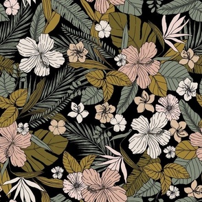 Tropical fabric Subdued jungle flowers 