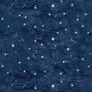 Shibori Stars on Dark Indigo (small scale) | Night sky fabric, block printed stars on linen pattern, arashi shibori linen.