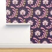 Carnation Motif in Plum and Cotton Candy Medium