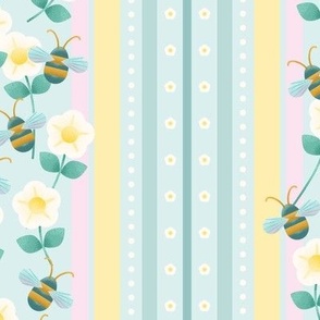Busy Bees - Broad Vertical Stripes I L size I 24" I on Delphinium blue