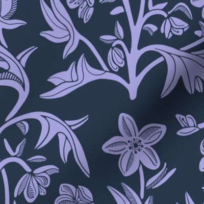 Winter Hellebore Arts & Crafts Lilac Navy Large 