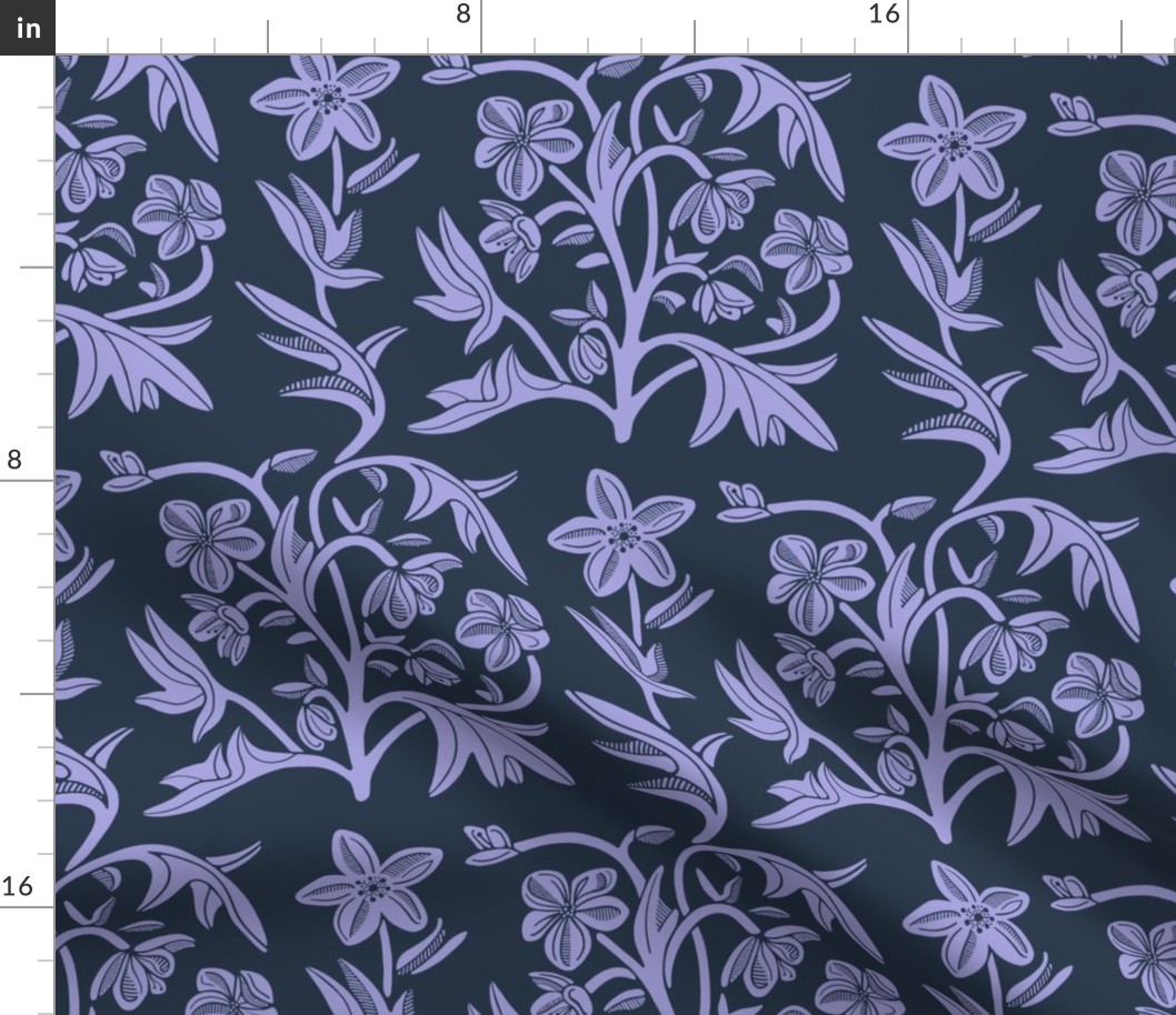 Winter Hellebore Arts & Crafts Lilac Navy Large 