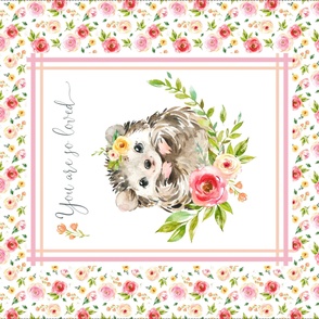 42” x 36” Hedgehog You are so Loved Blanket Panel, Girls Floral Animal Bedding