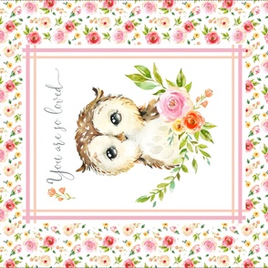 42” x 36” Owl You are so Loved Blanket Panel, Girls Floral Animal Bedding