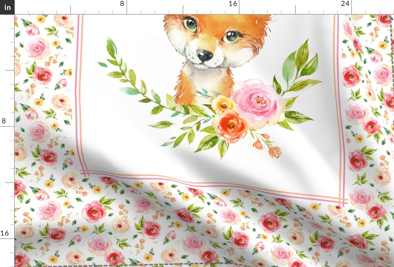 54” x 36” MINKY Fox You are so Loved Blanket Panel, Girls Floral Animal Bedding, FABRIC MUST be 54” or WIDER, Two 27” x 36” panels per yard