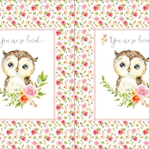 54” x 36” MINKY Owl You are so Loved Blanket Panel, Girls Floral Animal Bedding, FABRIC MUST be 54” or WIDER, Two 27” x 36” panels per yard