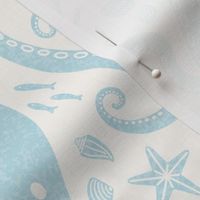 Underwater Adventure Octopus block print XL 24in wallpaper scale baby blue by Pippa Shaw