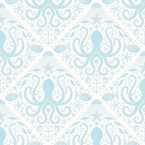 Underwater Adventure Octopus block print large wallpaper scale baby blue by Pippa Shaw