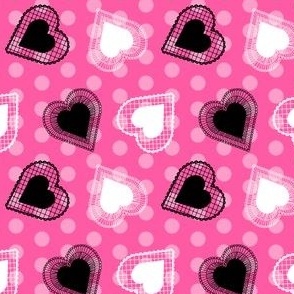 Polka Dots Lace Hearts - Pink 