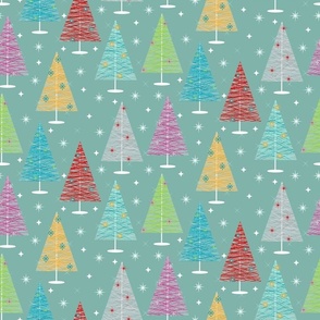 Midcentury Wire Christmas Trees - Teal-01