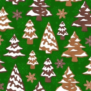 Gingerbread Cookies Snow Covered Trees - Green