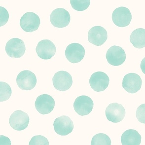 large dots teal cream background