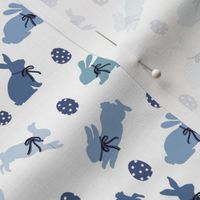 preppy easter rabbit fabric - blue easter, bunnies, blue bows, polka dots