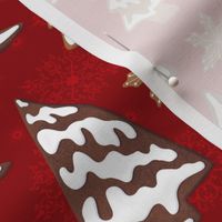 Gingerbread Cookies Snow Covered Trees - Cardinal Red 