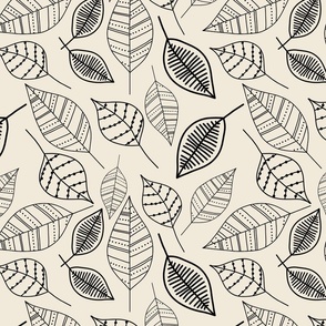 hand drawin leaf pattern cream