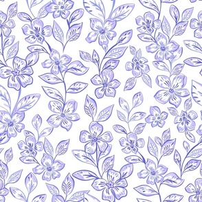 Periwinkle floral garden very peri blue and white by Jac Slade