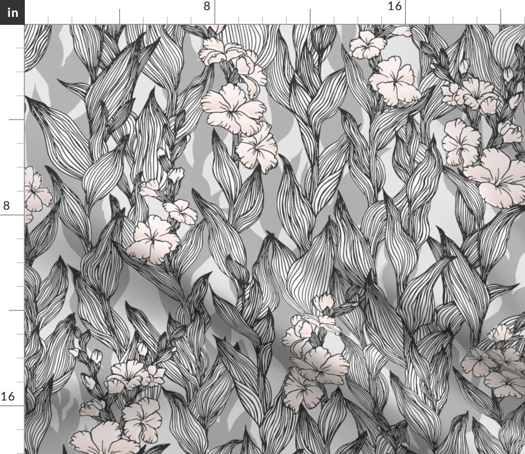 Tropical Bloom in Black and Grey