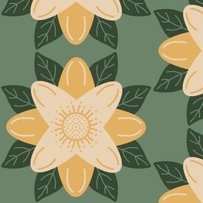 539 - Lotus flower on the swan pond - in soft buttery yellow and sage green - for home decor, grasscloth wallpaper, duvet covers and kitchen linen