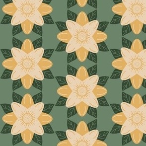 359 - Lotus flower on the swan pond - in soft buttery yellow and sage green - for home decor, grasscloth wallpaper, duvet covers and kitchen linen