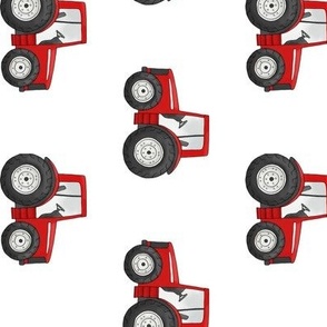 Rows of Red Tractors on white - medium scale rotated