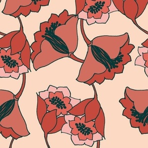 Deco flowers red retro vibe floral