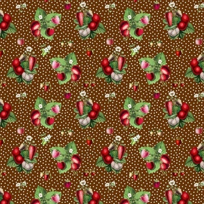 Strawberries and dots on brown ground