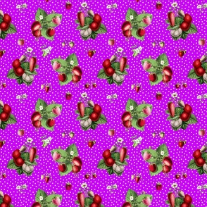 Strawberries and dots on magenta ground