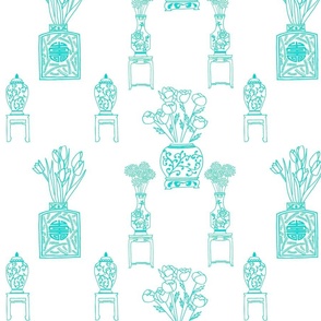 Chinoiserie Living Room 1 - turquoise on white