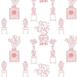 Chinoiserie Living Room  1 - coral on white