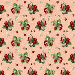 Strawberries and dots on peach ground