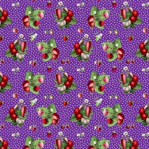 Strawberries and dots on purple ground