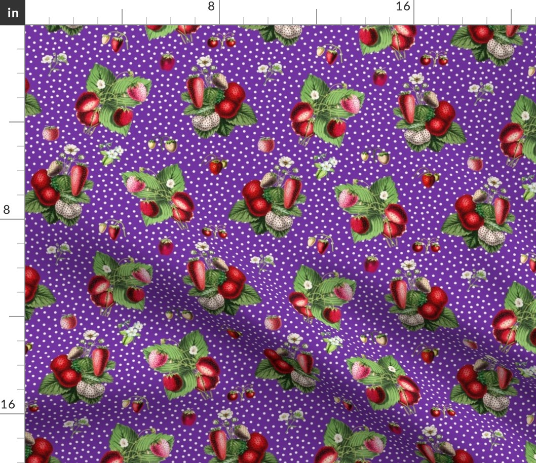 Strawberries and dots on purple ground