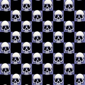 ★ VERY SPOOKY - SKULLS CHECKER ★ 1” Medium Scale – Very Peri Blue + Black / Collection : Back to Basics - Spooky Geometric Prints