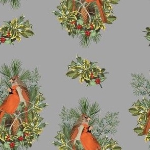 CARDINALS AND HOLLY - THE CARDINAL WOODS COLLECTION (GRAY)