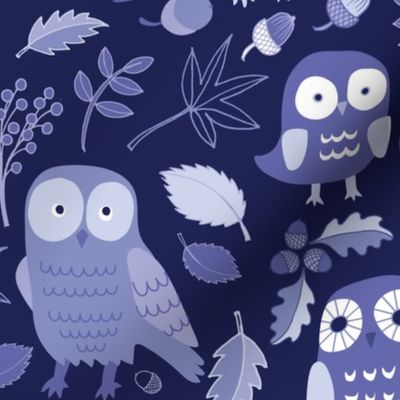 Owls in Autumn - Very Peri Lilac and purple - Medium