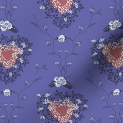  Floral hearts & white roses /periwinkle