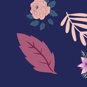 Random Floral Pattern 4 Navy Blue Background