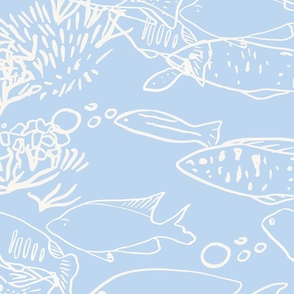 White Fish Fabric, Wallpaper and Home Decor